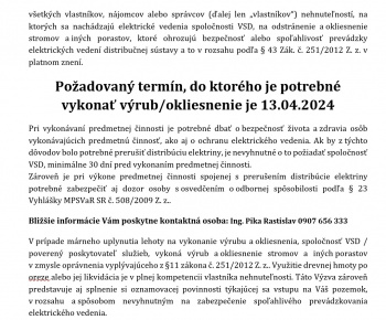 Úradná tabuľa / Oznámenie o plánovanom výrube drevín - foto