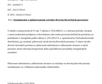 Úradná tabuľa / Oznámenie o plánovanom výrube drevín - foto
