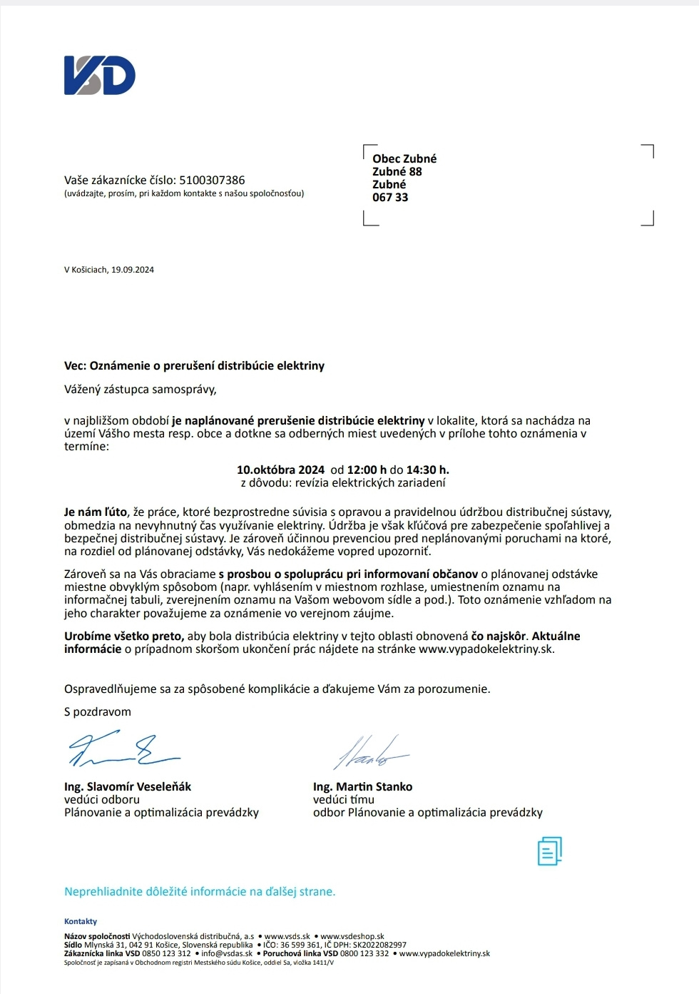 Fotka - Odstávka distribúcie elektriny